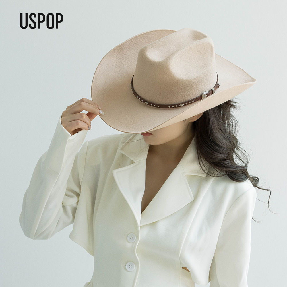 Fedora Hat Wool - USPOP Wool Cowboy Hat with Studded