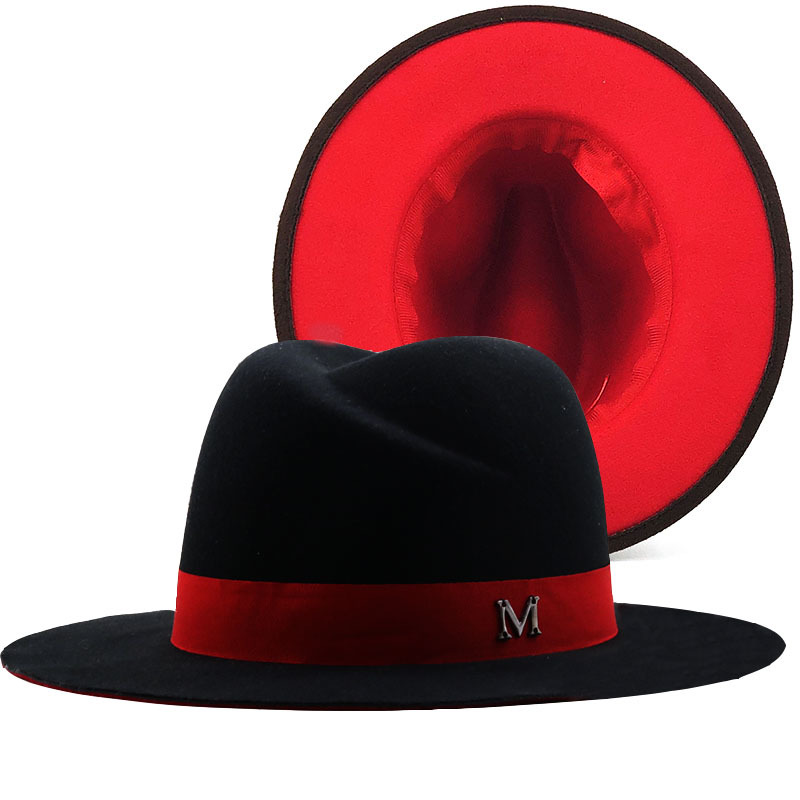 New Outer Black Inner red Wool - огляд і ціна Fedora Hat Wool