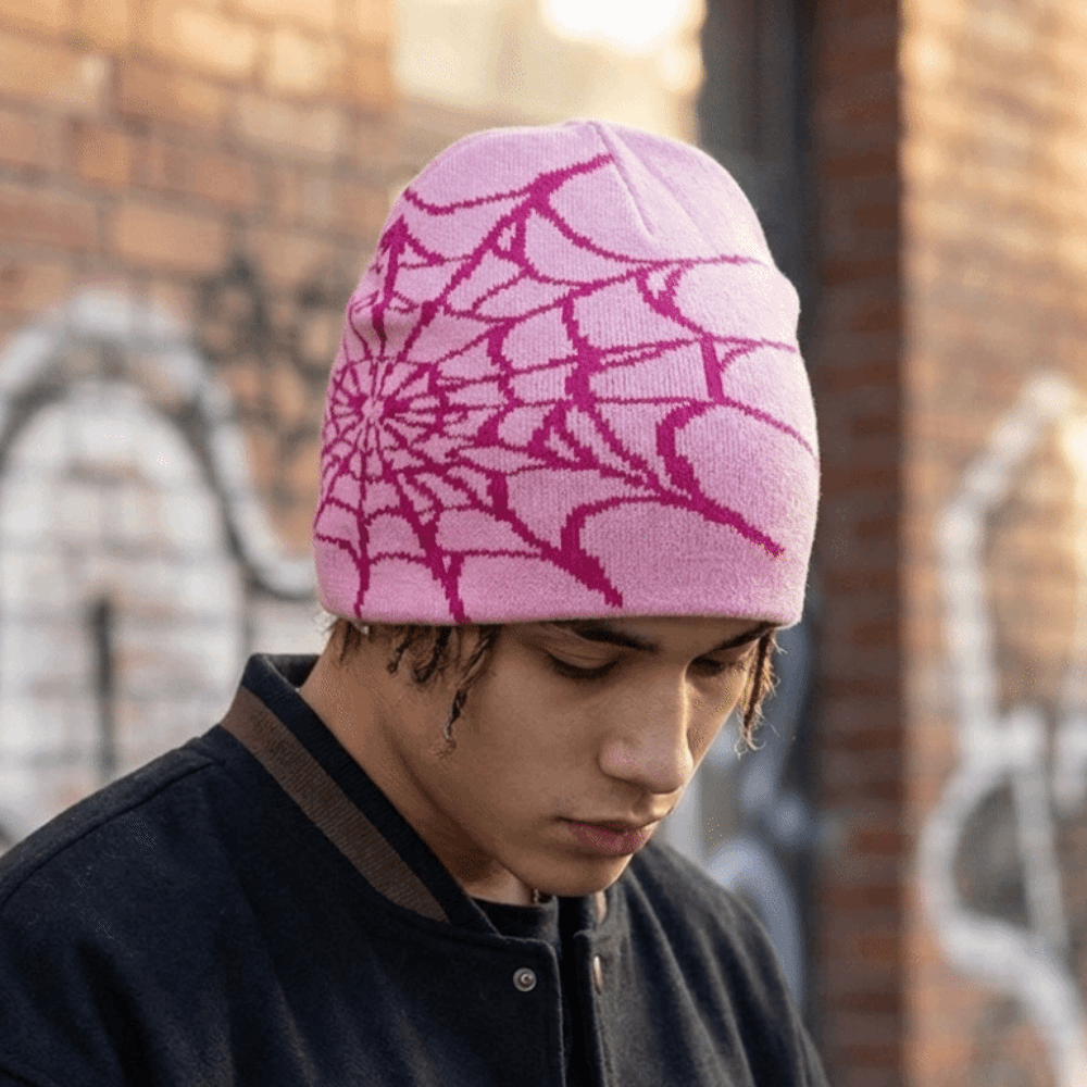 Y2K Soft Spider Web Pattern Be - огляд і ціна Beanie Cuffed Knit